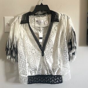 NWT Anthropologie Byron Lars In Earnest Lacy Short Slv Top, Sz 6, Black & White